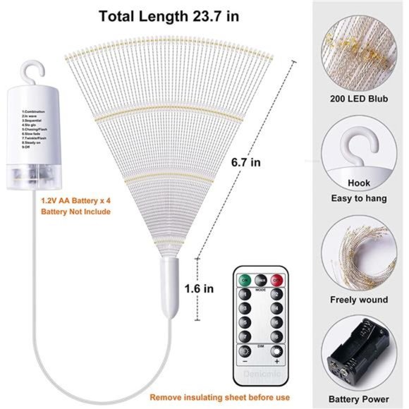 Firework Lights 200 LED Copper Wire Starburst Light, 8 Modes Battery Operated - Picture 6 of 6